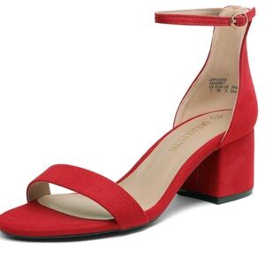 NWOB Dream Pairs Chunky Low Heel Pump Sandals in Red Velvet
